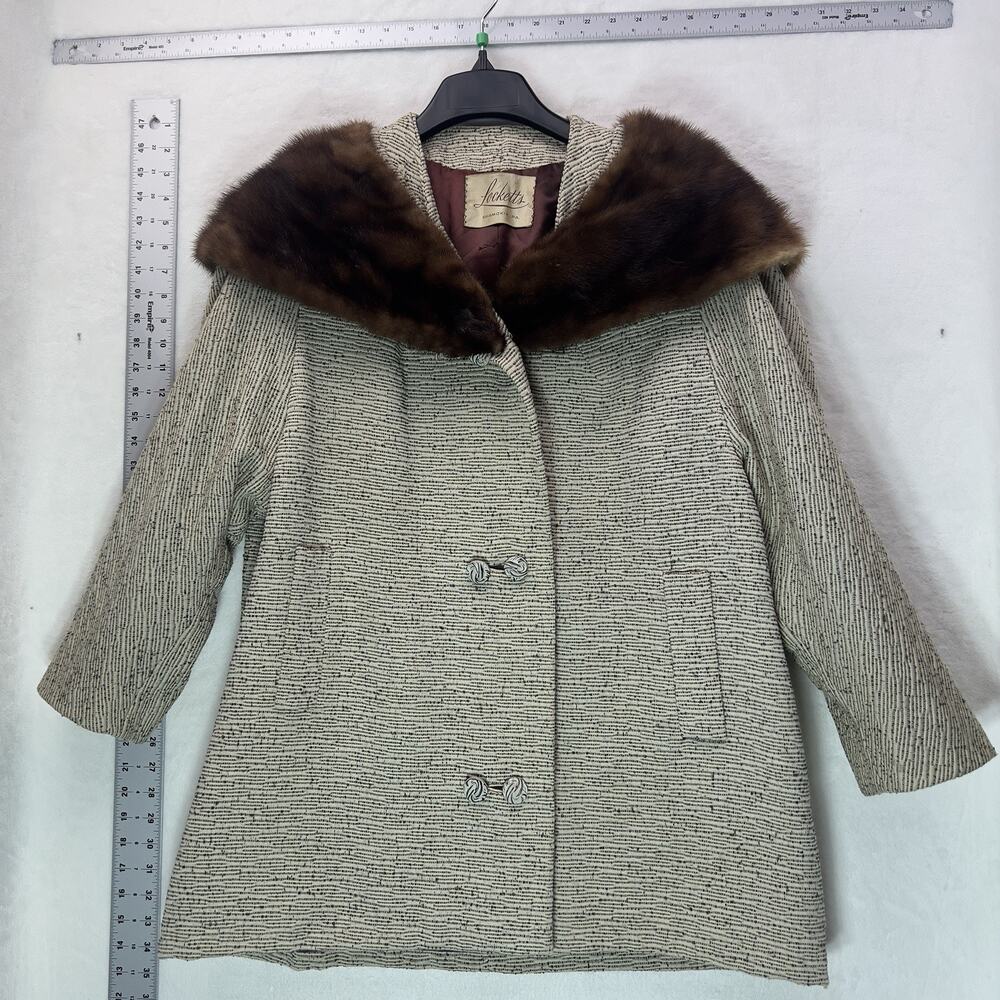 Vintage 50s Roll Up High Neck Glam Bouclé Swing Coat Real Mink Plus Size 18-22
